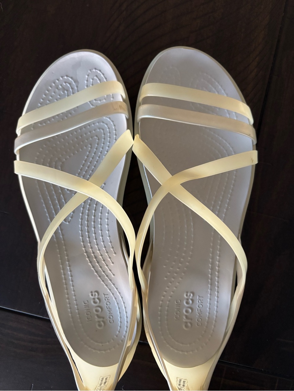 CROCS Women’s Strappy Sandals in Pale Yellow and White